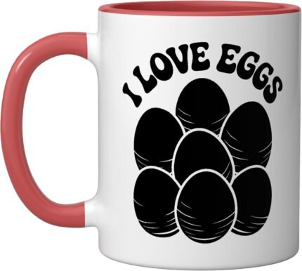 I Love Eggs Enthusiast Cheerful Artwork Ceramic Mug, Red/White