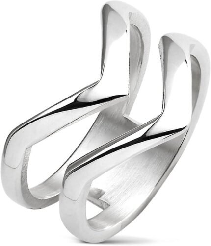 Artisan Owl Double Chevron Stainless Steel Statement Ring