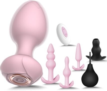Sex Toys Butt Anal Plug – 6 Pack Training Kit Set Silicone Vibrating Butt Plug with Remote Control Adult Toys for Women, Men, Couple and Beginners (Pink)