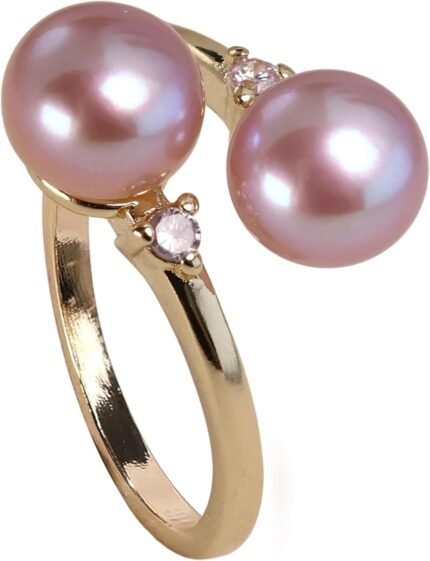 6-9 MM Natural Freshwater Cultured Pearl Ring for Women, 18k Gold-Plated and Sterling Silver, Ideal for Weddings Anniversaries Birthdays Parties Women’s Jewelry Gift