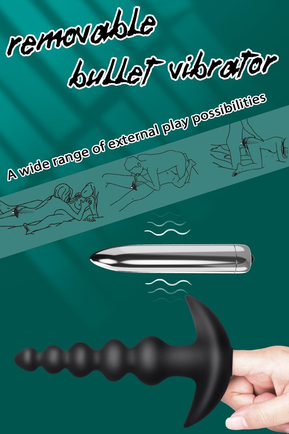 Vibrating Anal Beads Butt Plug – YOSPOSS Flexible Silicone 16 Vibration Modes Graduated Design Anal Sex Toy Waterproof Bullet Vibrator for Men, Women and Couples