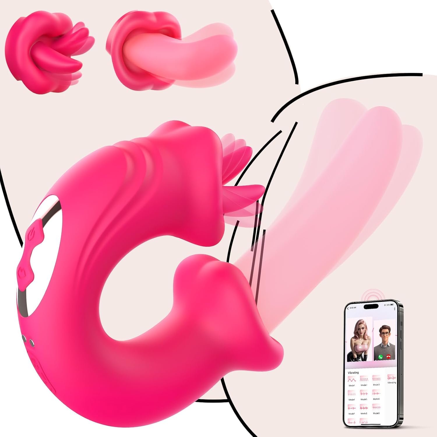 Realistic Tongue Vibrator for Women-Omigao10 Licking and 10 Swing Vibrating Modes for Clit and G Spot Stimulator APP Remote Control Anal Nipple Vibrators Silicone Dildo Adult Sex Toy for Couple Games