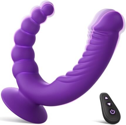 Double Dildo Lesbian Toys – Sex Toy Sided Dildos G spot Suction Cup Vibrator with Anal Beads & 10 Vibrating Modes, Adult Toys Vibrators with Remote Control for Womens Couples Games
