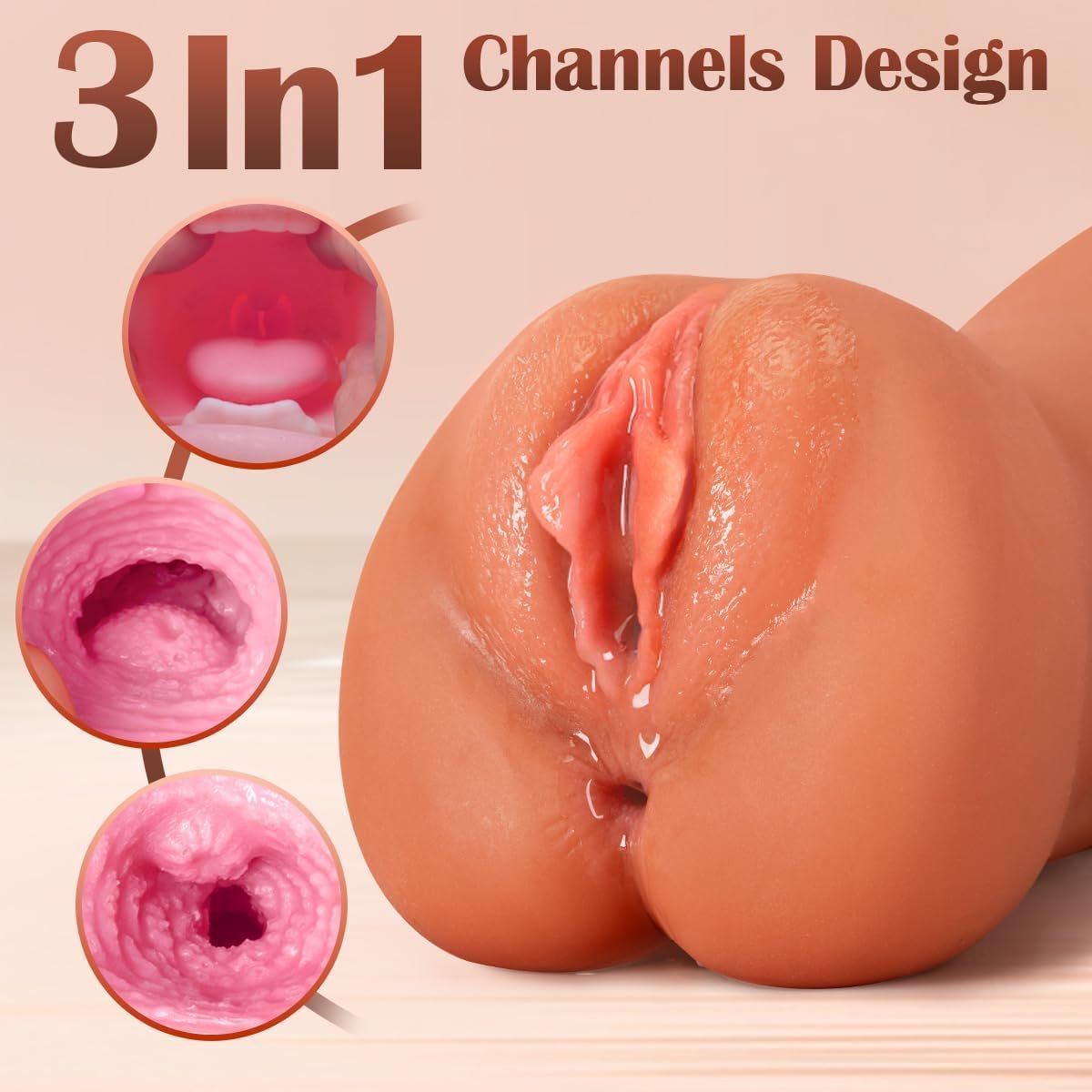 ZEMALIA 3 in 1 Male Masturbator Pocket Pussy, 3D Textured Male Sex Toys with Sexy Mouth Realistic Vagina and Tight Anus, Sex Doll Stroker Adult Toys for Men
