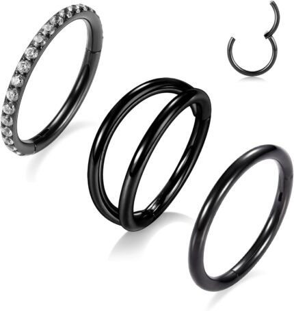 3pcs Nose Rings Hoops Double Nose Ring 316L Surgical Steel Cartilage Earrings 20G/18G/16G Septum Rings Conch Piercing Helix Earrings Lip Rook Daith Tragus Pierxing Jewelry 5mm/8mm/10mm/12mm