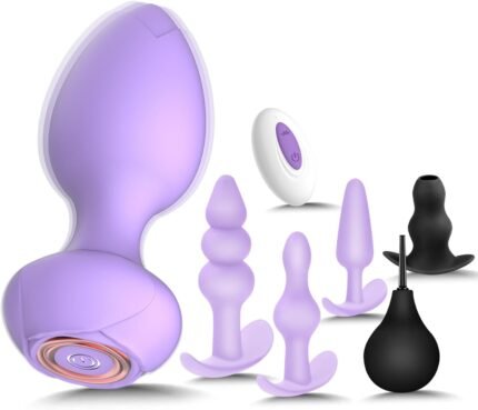 Sex Toys Butt Anal Plug – 6 Pack Training Kit Set Silicone Vibrating Butt Plug with Remote Control Adult Toys for Women, Men, Couple and Beginners (Purple)