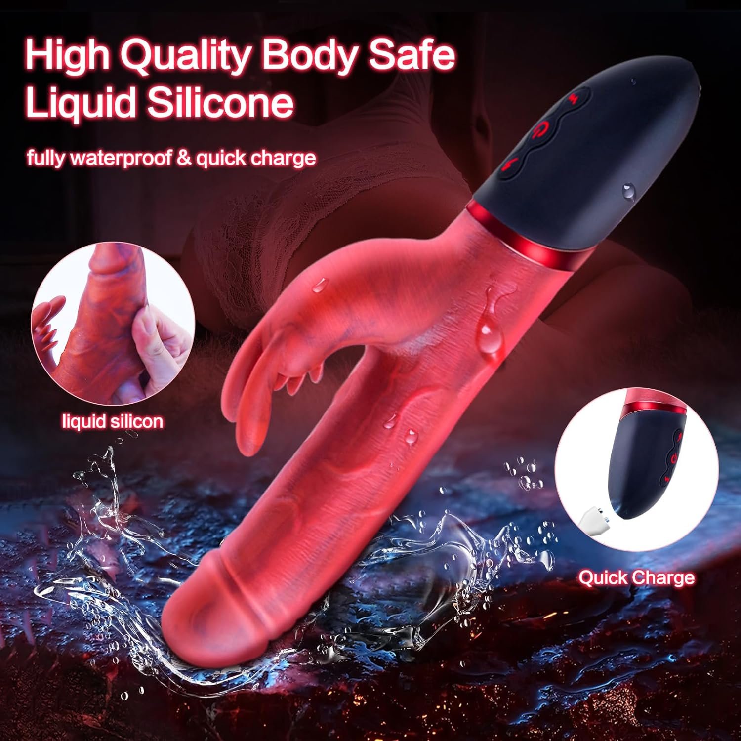 Rabbit Thrusting Vibrator Sex Toys for Women Couples – G Spot Vibrator Clitoral Stimulator Realistic Dildo – One Click Burst Sex Toys with 3 Swing Thrusting & 8 Vibrating Heating Function Waterproof