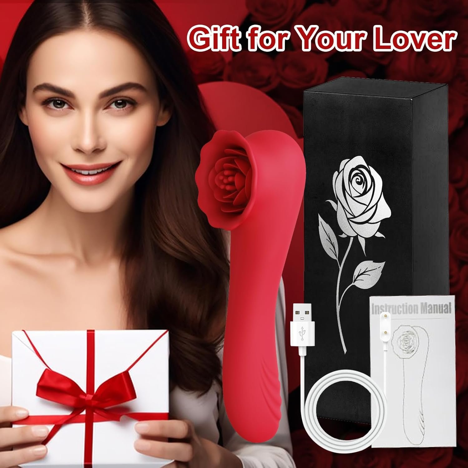 G Spot Vibrator Wand Sex Toys – Rose Sex Toys for Women, Nipple Clitoral Anal Stimulator Dildo with 9 Vibrating & Tapping Modes, Waterproof Wand Massager Adult Sex Toy for Female and Couples