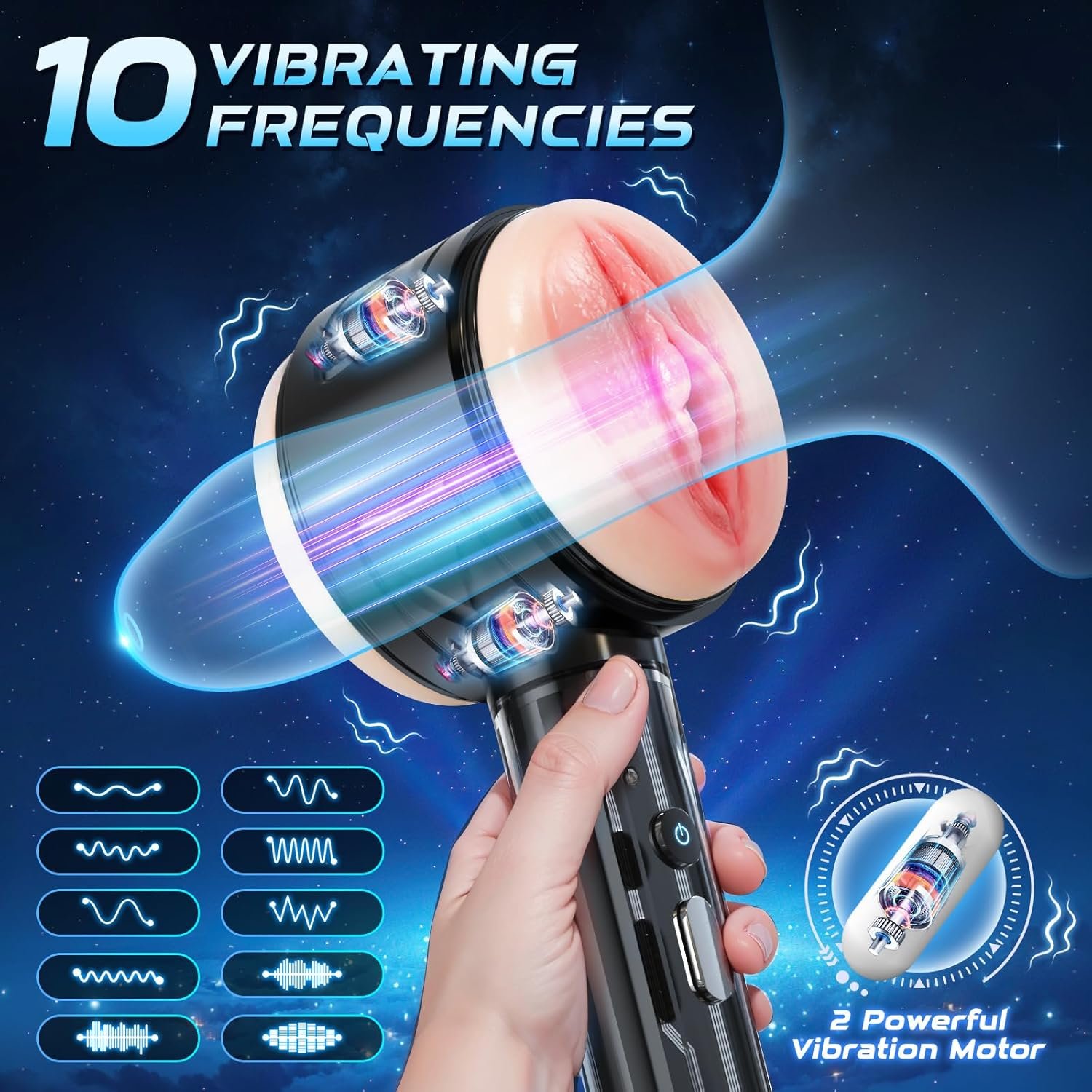 3 in 1 Vibrating Male Masturbator Pocket Pussy Sex Toys, 10 Powerful Vibrating Modes 3D Lifelike Textured Vagina, Textured Tight Anus & Real Pussy Adult Toys for Men, Dual Open-Ended Penis Massager
