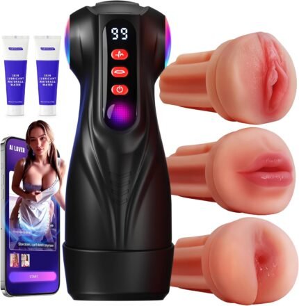 Mens Sex Toy Adult Toys – 3 Sleeves Sets AI Sync APP Male Masturbator Sex Toys for Men with 9 Sucking & 9 Vibrating, Pocket Pussy Penis Pump, Colorful Lighting Stroker Blowjob Sex Kits