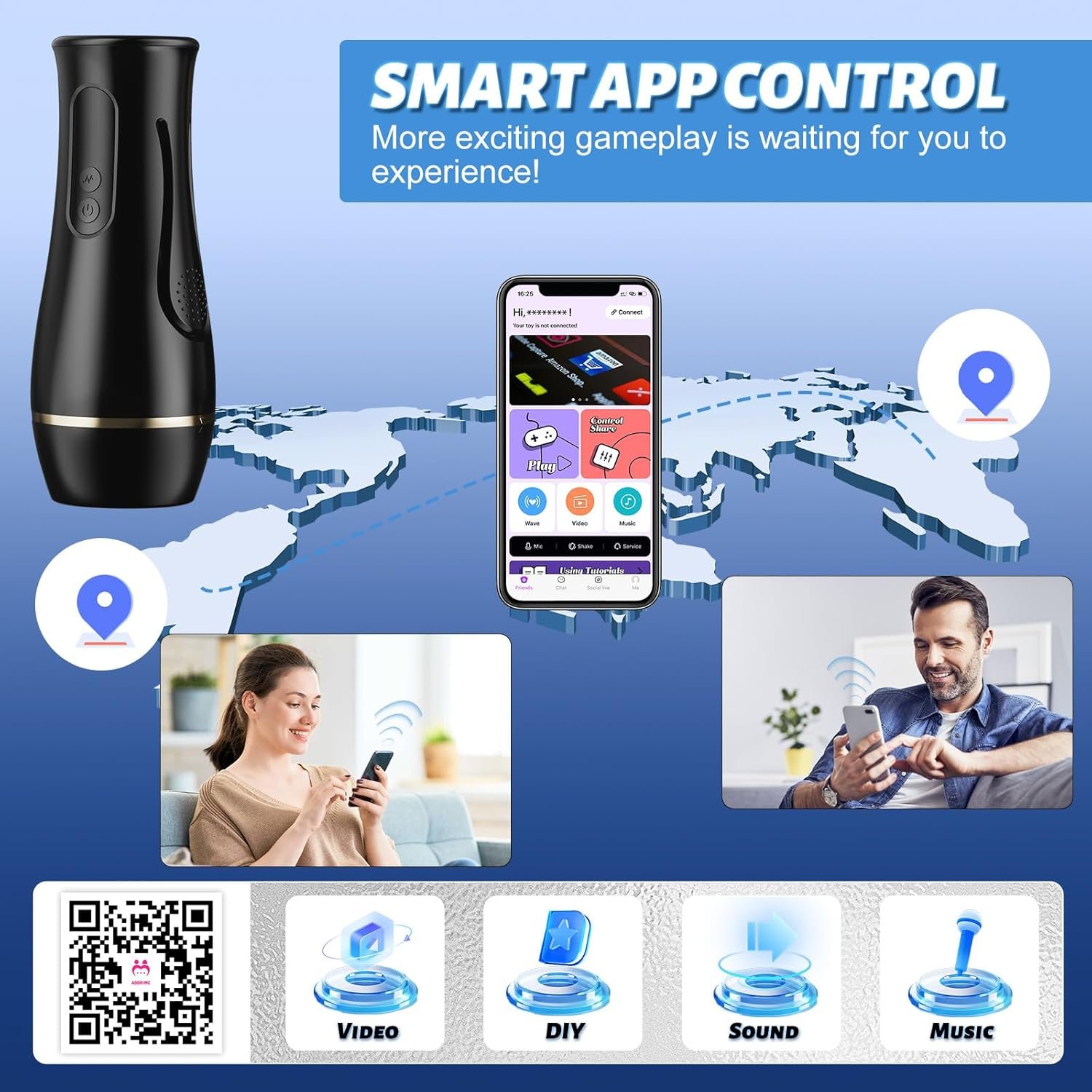 Vibrating Male Masturbator Sex Toys – 7.5″ Depth Squeezable App Control Male Vibrator Stroker with 12 Vibrations, Plump Fleshy Realistic Pocket Pussy Vagina Blowjob Adult Sex Toys for Men Masturbating