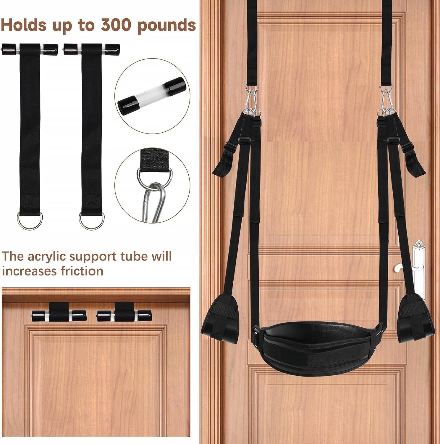 BDSM Door Sex Swings with Seat, Bondage Slave Leather Soft Plush Sex Slings with Adjustable Straps, Hanging Door Handcuffs Leg Restraints Spreader Kinky Adult Sex Toys for Couple, Holds up to 300lbs