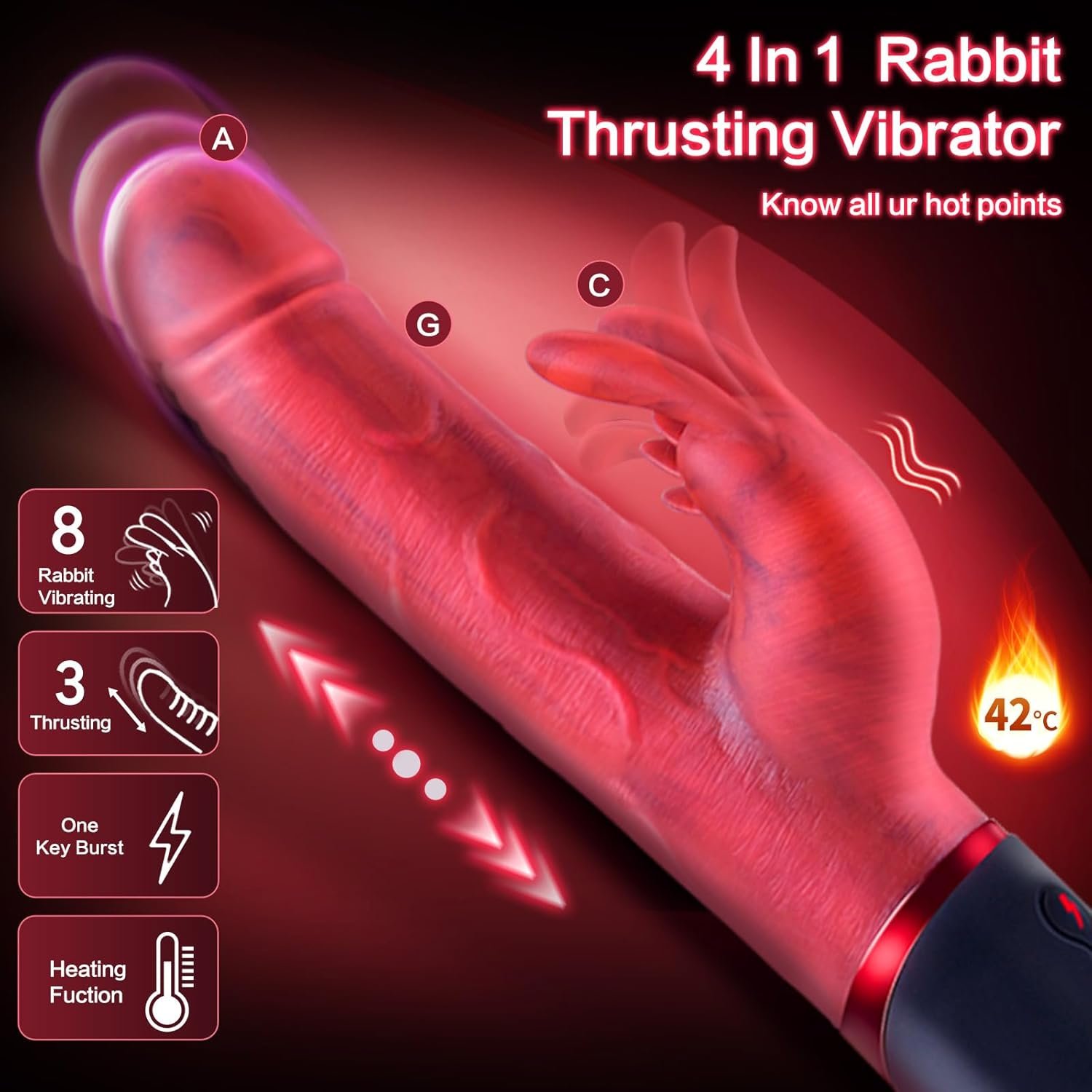 Rabbit Thrusting Vibrator Sex Toys for Women Couples – G Spot Vibrator Clitoral Stimulator Realistic Dildo – One Click Burst Sex Toys with 3 Swing Thrusting & 8 Vibrating Heating Function Waterproof