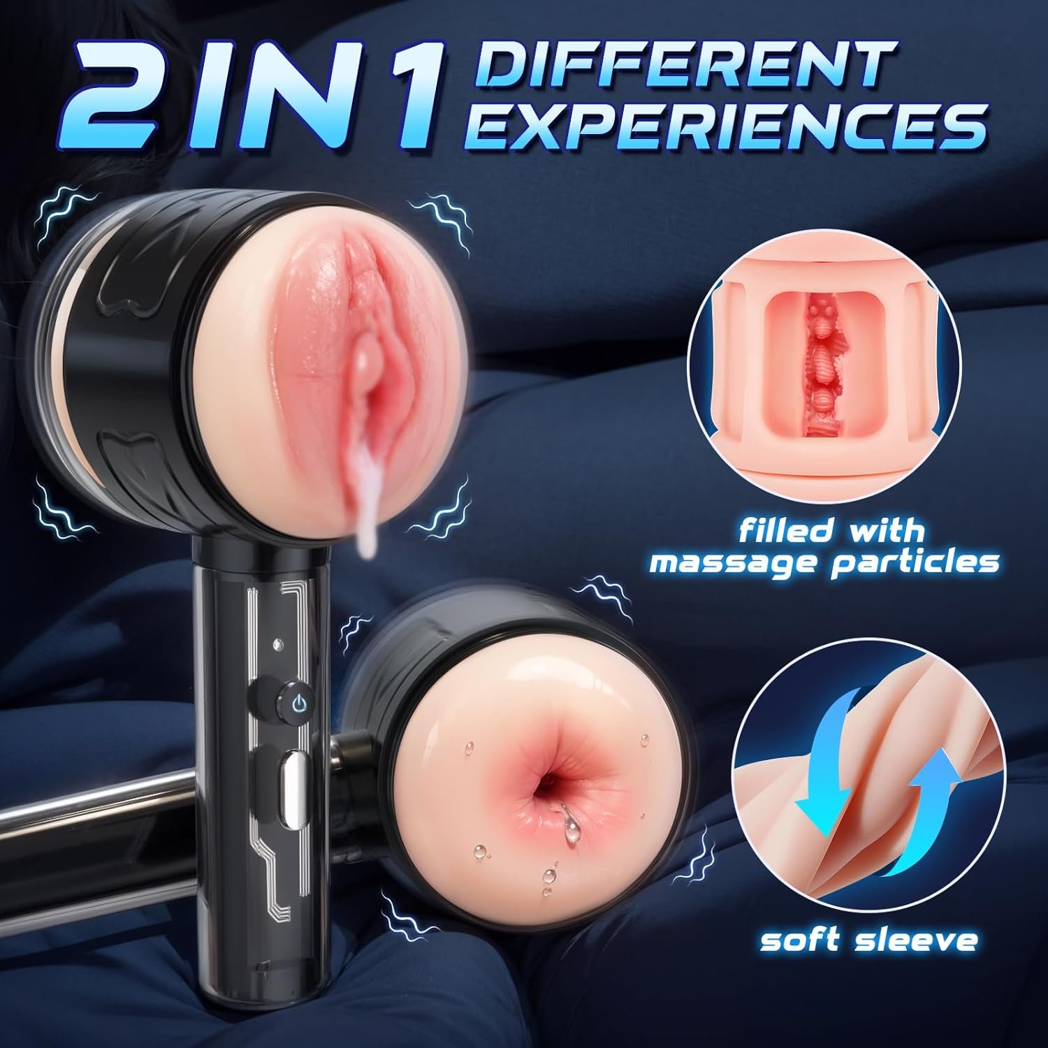 3 in 1 Vibrating Male Masturbator Pocket Pussy Sex Toys, 10 Powerful Vibrating Modes 3D Lifelike Textured Vagina, Textured Tight Anus & Real Pussy Adult Toys for Men, Dual Open-Ended Penis Massager