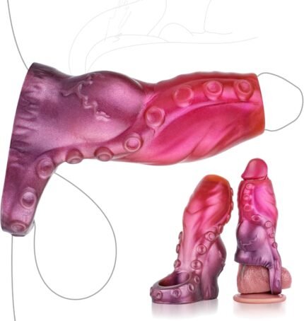 4.7” Hollow Penis Sleeve Pink Tentacle Dildo Enlargers for Men, Fantasy Monster Penis Extender Cock Ring Dildo Girth Extension, Enhance Erection Penis Enlargement Sex Toys for Male Couples (Pink-M)