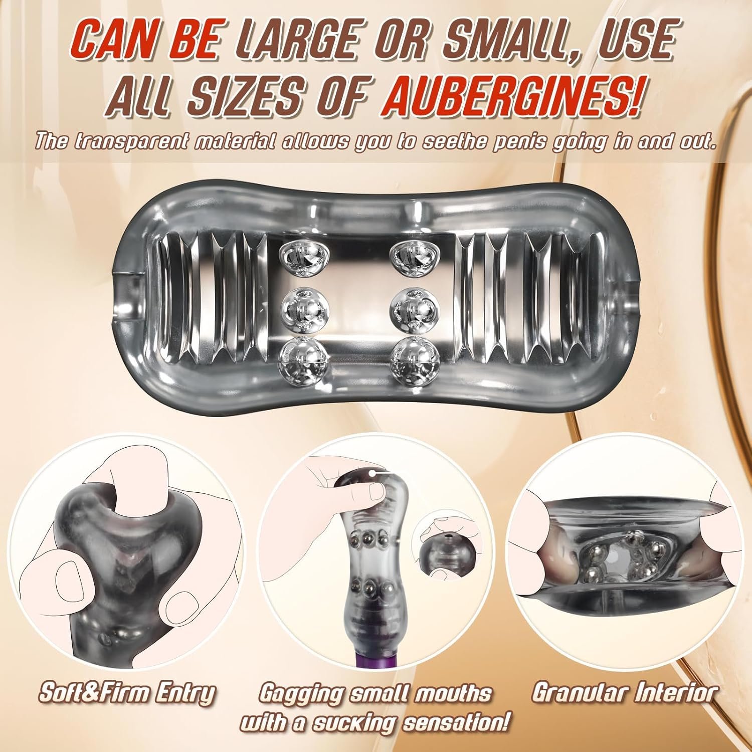 Manual Male Masturbators with 12 Extruded Beads, Transparent Soft Sucking Extrusion Penis Sleeve Blowjob Portable Sex Toys for Men Vagina Textured Pocket Pussies Penis Stimulation Poin