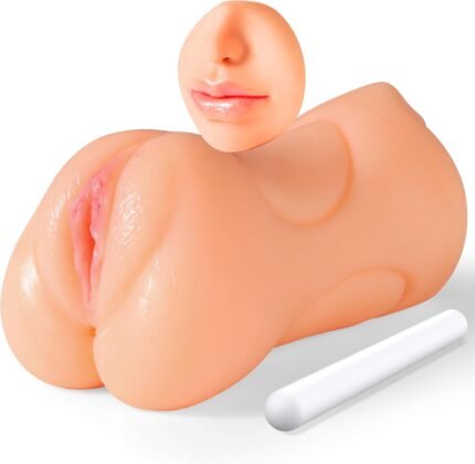 3 in 1 Male Masturbator Adult Sex Toys, Pocket Pussy with Real Mouth Tongue 3D Textured Vagina & Tight Anus & Drying Stick, Sex Doll Male Blowjob Stroker Toy for Man Masturbation (Flesh)