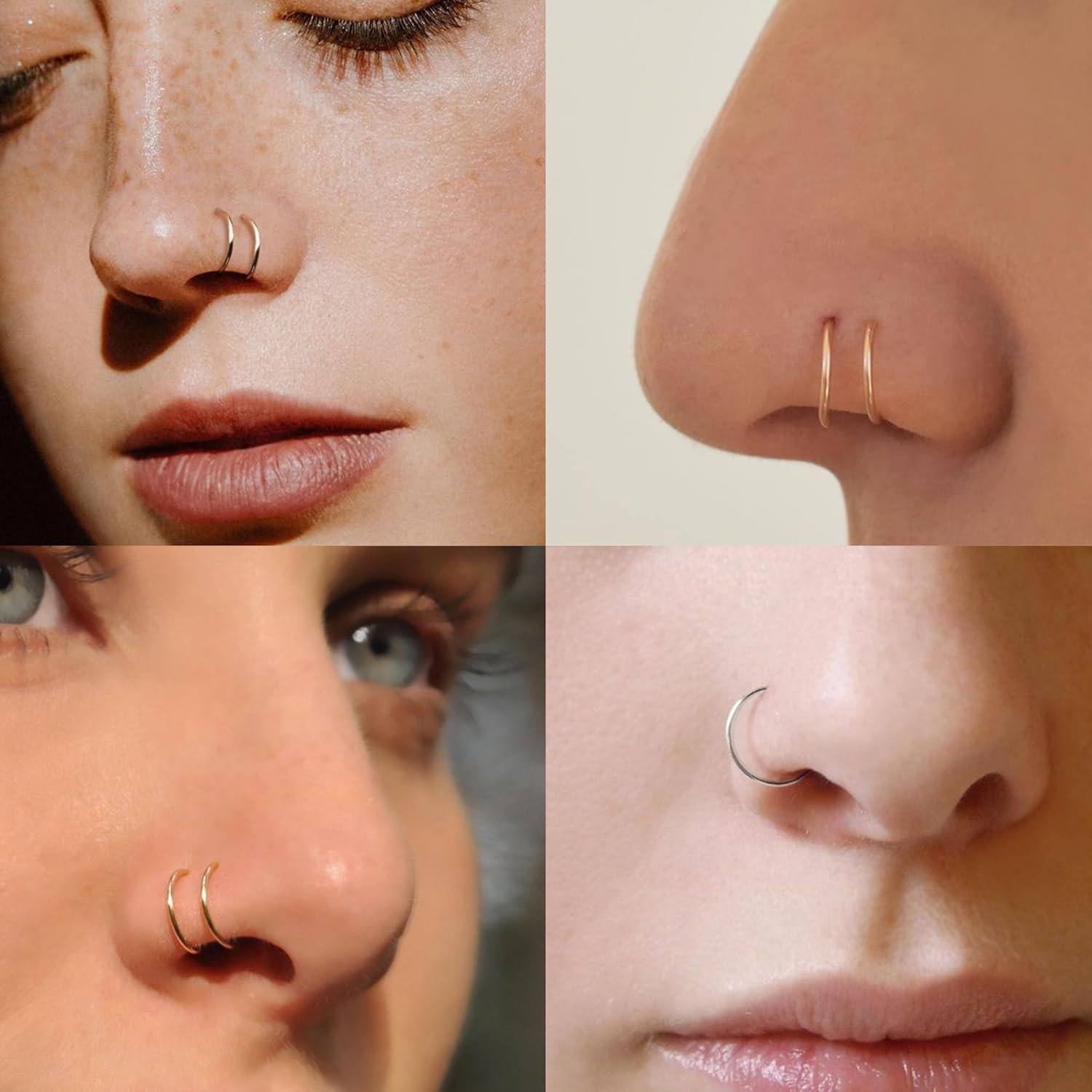 18G/20G/22G Stainless Steel Hoop Nose Ring Cartilage Earring for Women Men Softened Double Hoop Nose Ring for Single Piercing Bendable Tragus Helix Piercing Lip Septum Ring
