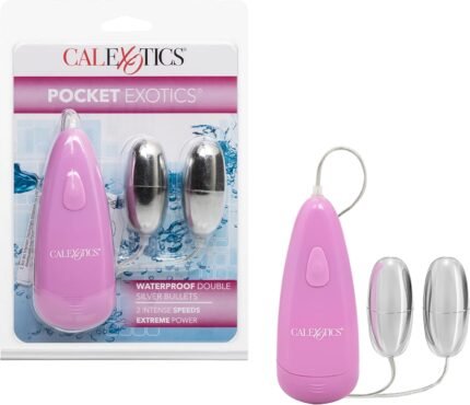 CalExotics Pocket Exotics Double Bullet Vibrator – Waterproof Sex Toys for Couples – Adult Vibe Massager Eggs – Pink