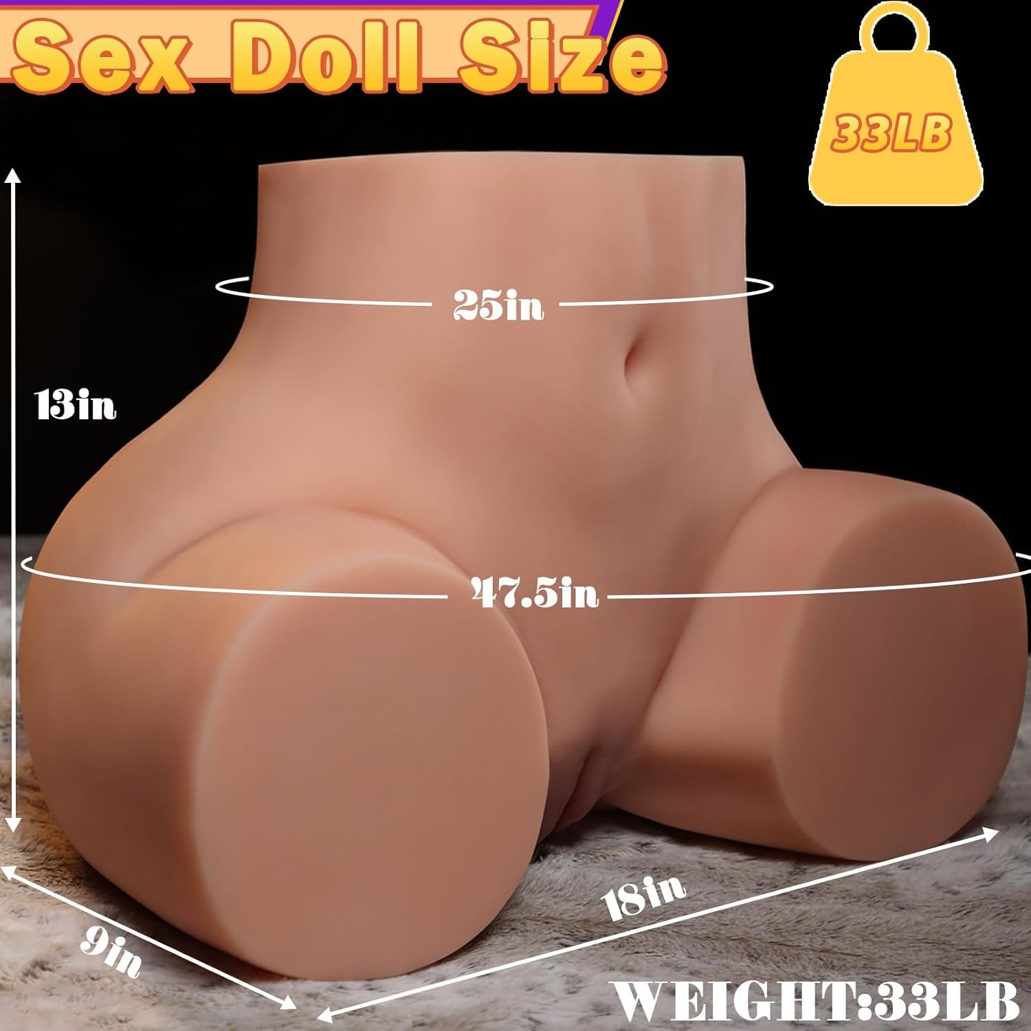 33LB Life Size Sex Doll Big Ass Male Masturbator Fake Pussy, Soft Female Sex Doll Big Butt Realistic Pussy Ass Male Stroker with 2 Hole Deeper Vagina & Tight Anal, Adult Sex Toy for Men Masturbation