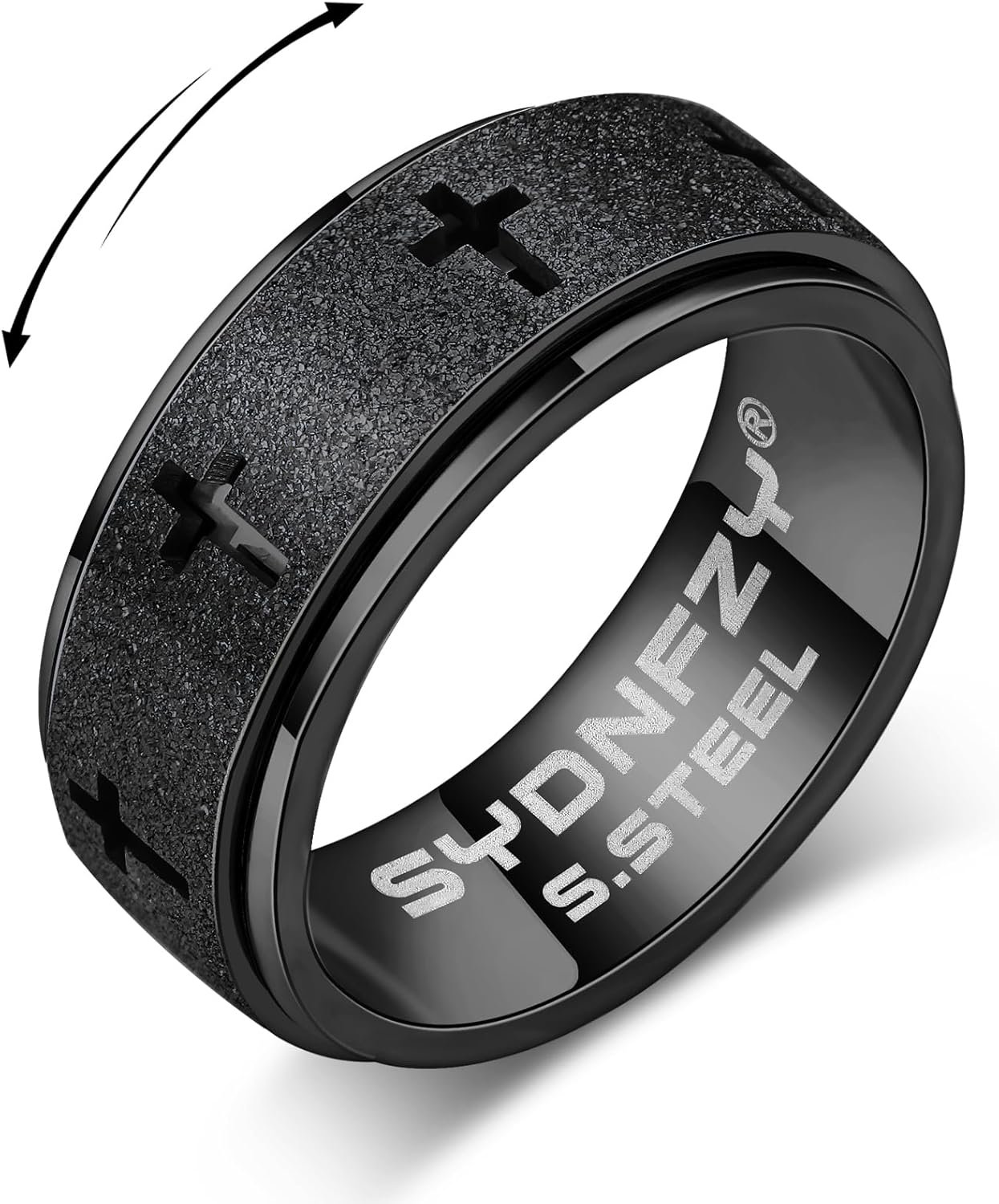 Anxiety Spinner Ring for Men – Stainless Steel Fidget Spinner Ring, Band Cross Thumb Roating Rings for Stress Relief 8mm Anxiety Relieve Fidget Toys for Adults Ring Size 6 7 8 9 10 11