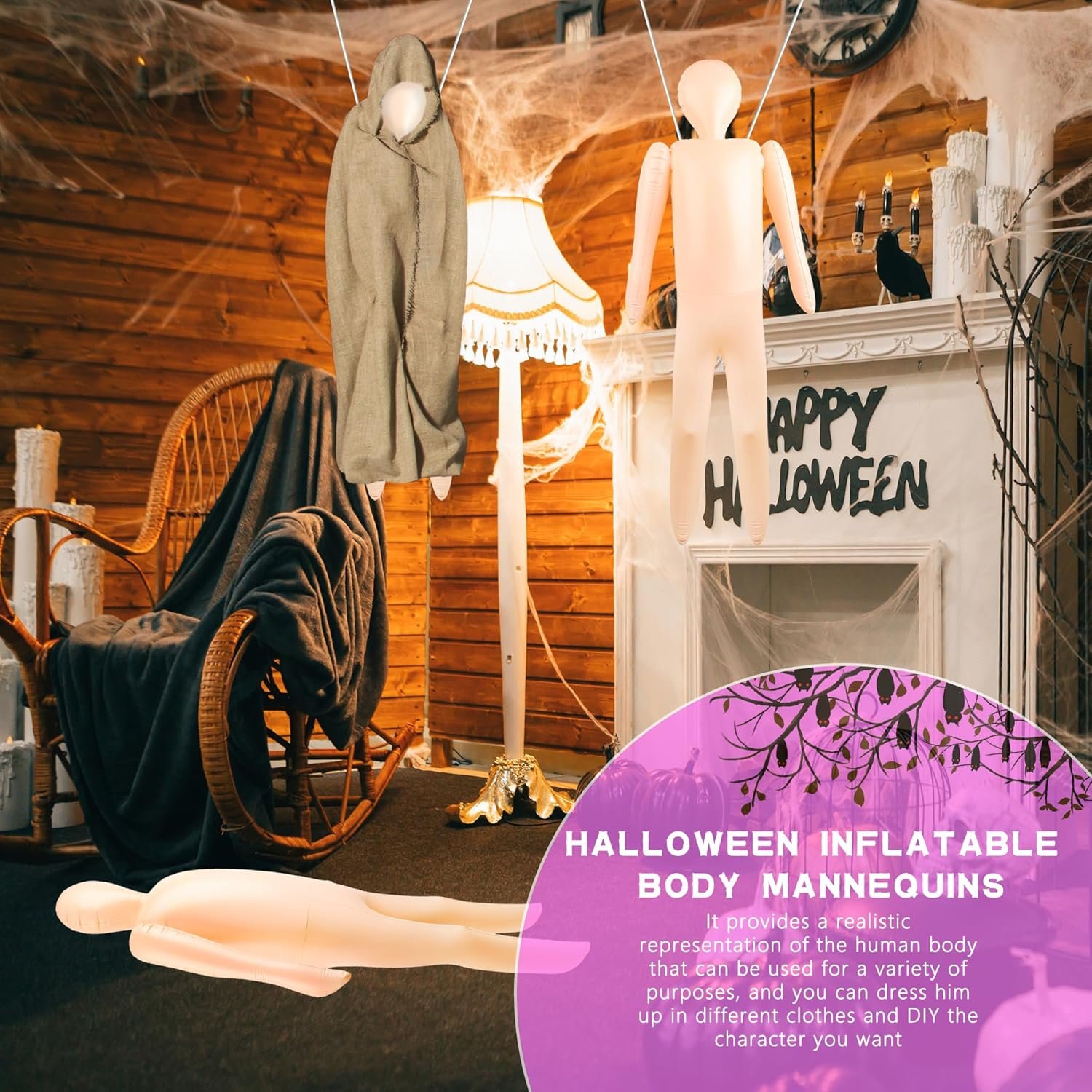 3 Pcs 59 Inch Inflatable Body Mannequin Blow Up Dummy Full Body DIY Cosplay Props for Creepy Haunted House Halloween Indoor Outdoor Decorations