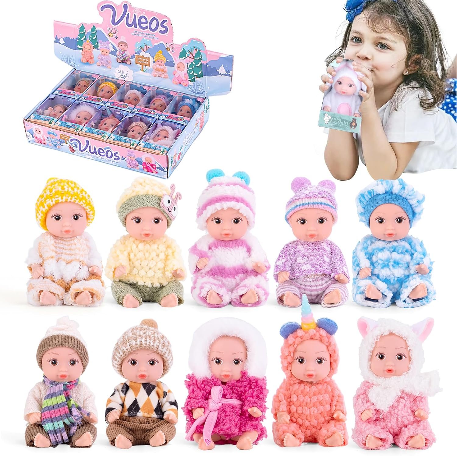 10pcs Set 4 Inch Reborn Baby Dolls – Open Eyes Realistic Baby Doll Toys for Kids, Mini Dolls Collection for 3+ Year Old Girls Boys