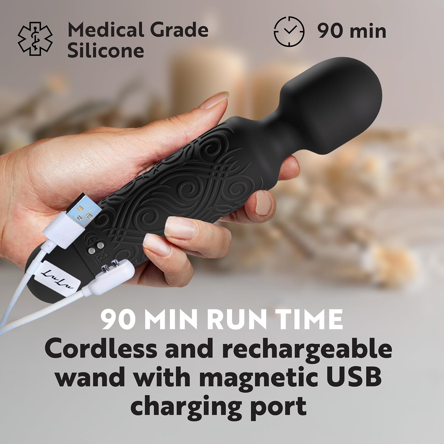 LuLu Wand Massager Vibrator for Women – Powerful Multi-Speed Waterproof Vibrating Wand with Tiger Eye Yoni Egg – Silent Rechargeable Sex Toy for Clitoral Stimulation