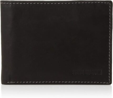 Steve Madden Men’s Slim Leather Wallet with Extra Capacity Attached Flip Pockets