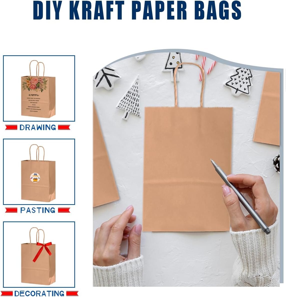 Bakepacker 400-Pack Medium Size Gift Paper Bags with Handles Bulk 10.6″x8.3″x4.3″ Brown Party Kraft Shopping Bags