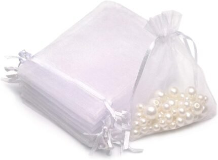 Akstore 50PCS Premium Sheer Organza Gift Bags, 3X4 inch (usable size: 3 x 2.9 inches) Elegant Jewelry Pouches (White)