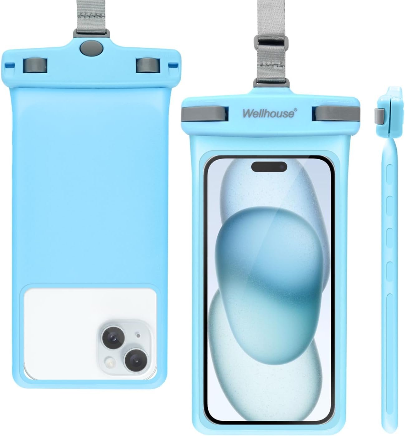 wellhouse Waterproof Phone Pouch, Waterproof Phone Case for iPhone 16 15 14 13 12 Pro Max XS Samsung, IPX8 3D Cellphone Dry Bag Beach Essentials (1 Pack – Light Blue7.0, 7 inch)
