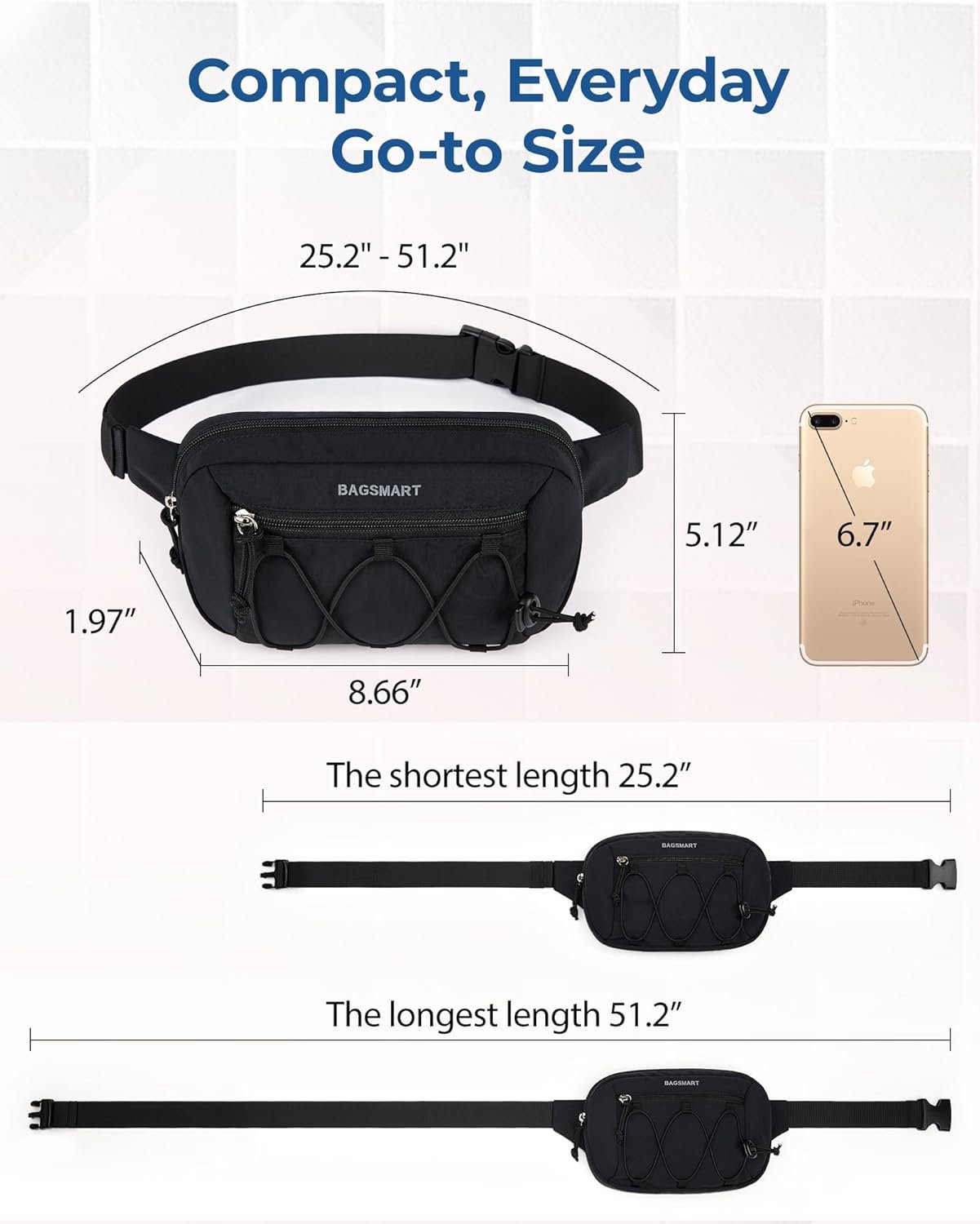 BAGSMART Fanny Packs for Women Small Belt Bag with Adjustable Strap Waist Pack for Running Workout Traveling Hiking, Black