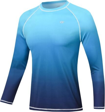Men’s Long Sleeve Swim Shirts Rashguard UPF 50+ UV Sun Protection Shirt Athletic Workout Running Hiking T-Shirt Swimwear