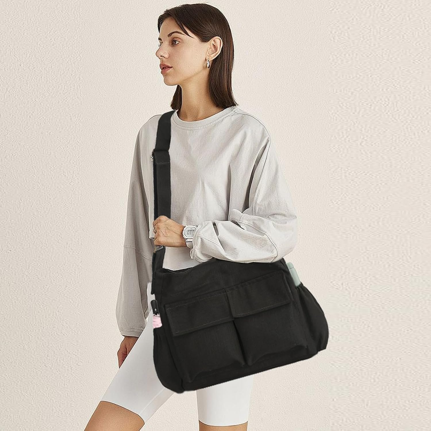 VODIU Canvas Messenger Bag Large Hobo Crossbody bags for Women,Men, Shoulder Tote Handbags with Laptop pocket