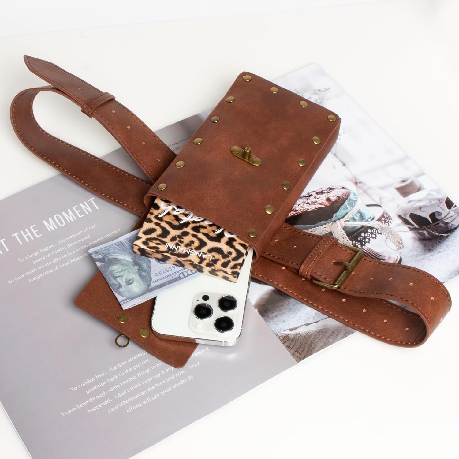 Belt Pouch Waist Bag Fanny Pack Steampunk Phone Holder Medieval Bag Leather Belt Renaissance Cosplay Costume Accessories (1-Brown)