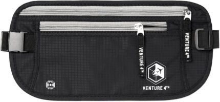 VENTURE 4TH Money Belt for Travel – Hidden Under-Clothes RFID Blocking Passport Holder & Slim Travel Wallet Pouch for Men & Women to Protect Cash, Cards & Documents (Black)