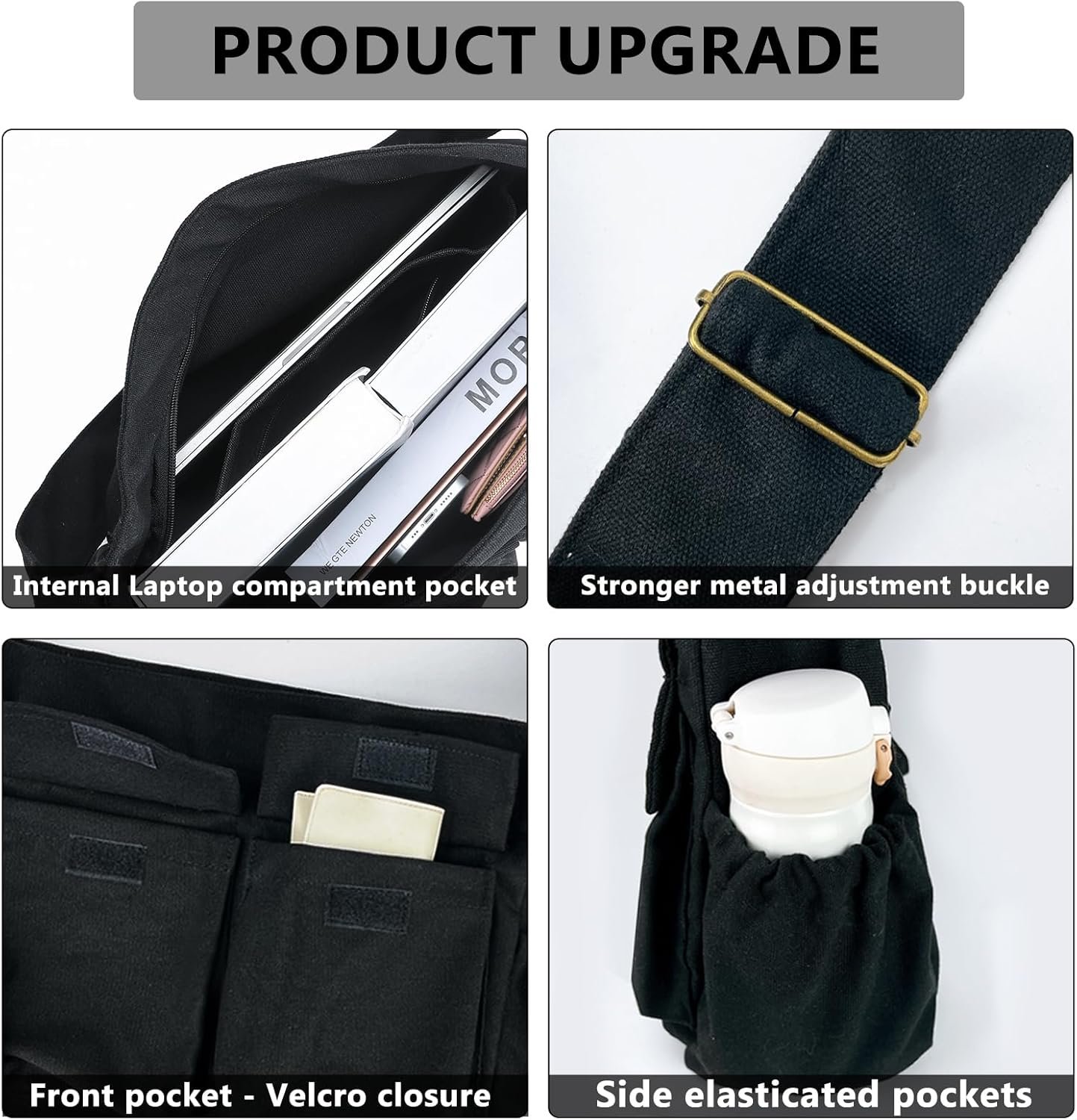 VODIU Canvas Messenger Bag Large Hobo Crossbody bags for Women,Men, Shoulder Tote Handbags with Laptop pocket