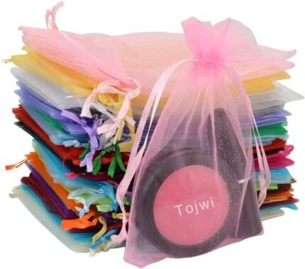 50pcs Organza Bags-Mix Color 3.54”x4.33”(9x11cm) Satin Drawstring Organza Pouch Wedding Party Favor Gift Bag Jewelry Watch Bags