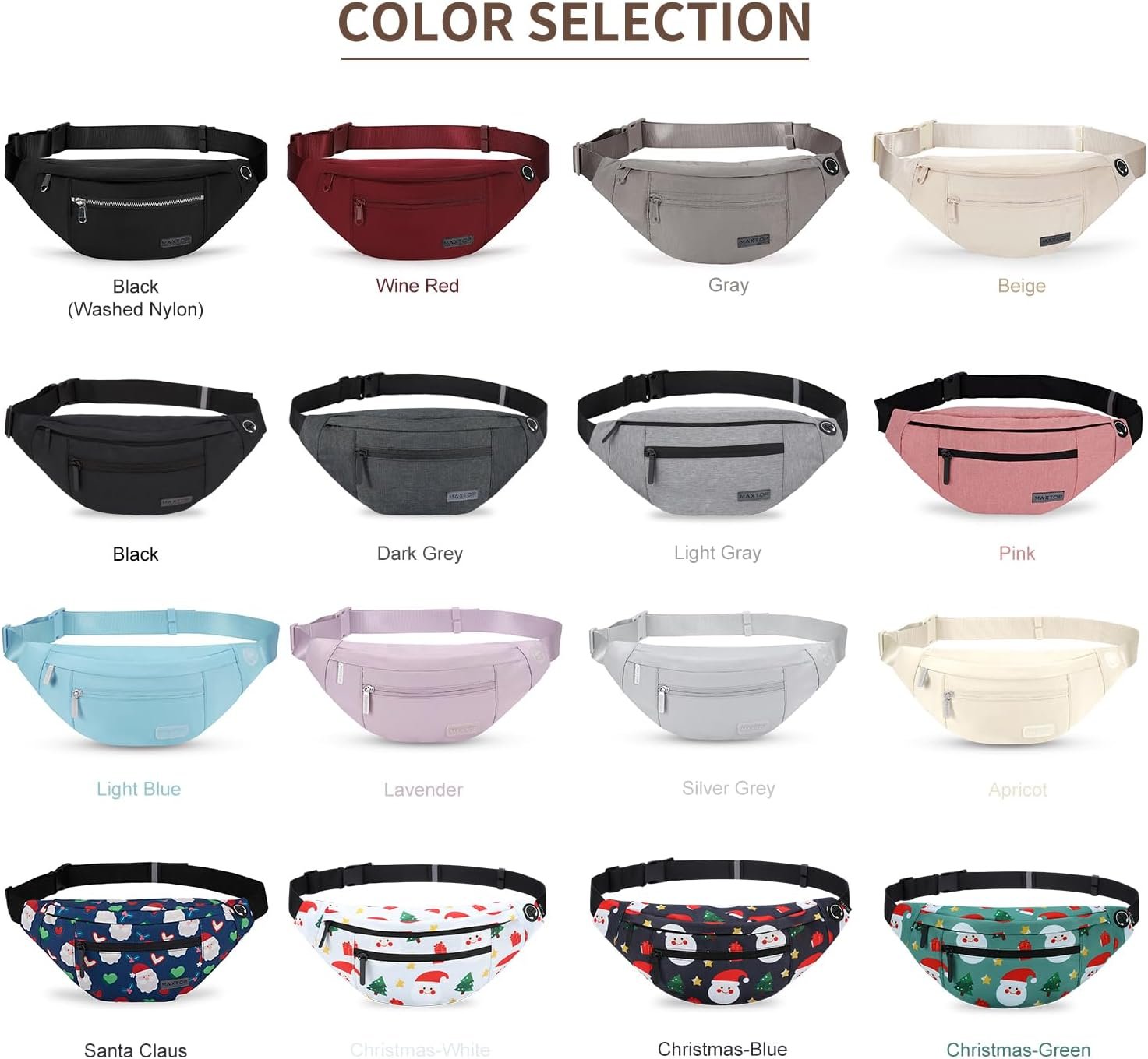 MAXTOP Large Crossbody Fanny Pack with 4-Zipper Pockets,Gifts for Enjoy Sports Festival Workout Traveling Running Casual Hands-Free Wallets Waist Pack Phone Bag Carrying All Phones