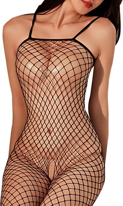 Women Lingerie Fishnet Bodysuit Sparkle Rhinestone Sexy Mesh Teddy Lingerie One Size