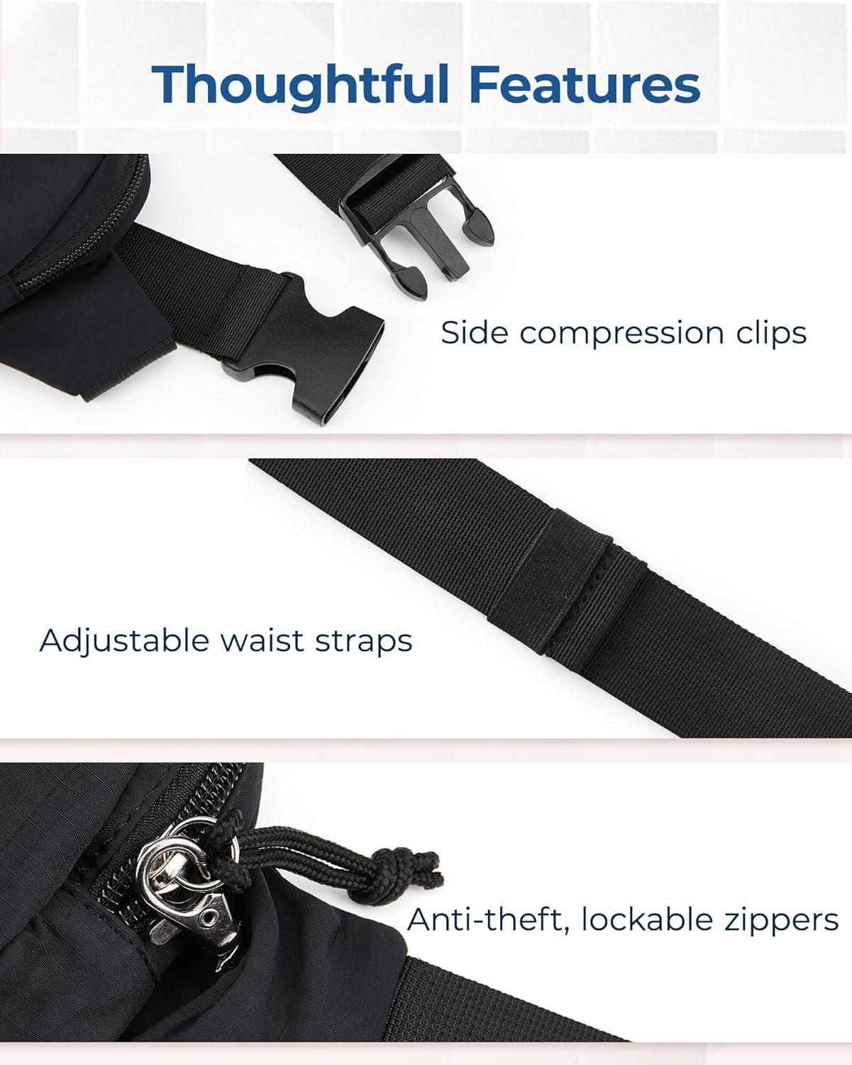 BAGSMART Fanny Packs for Women Small Belt Bag with Adjustable Strap Waist Pack for Running Workout Traveling Hiking, Black