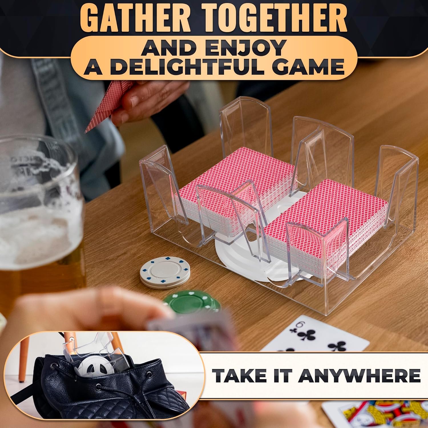 Canasta Card Holder – 6 Deck Plastic Revolving Card Game Holder Playing Cards Tray Rotating 360° Organizes Multiple Decks for Canasta, Poker and More | Lightweight, Durable with Smooth Rotation