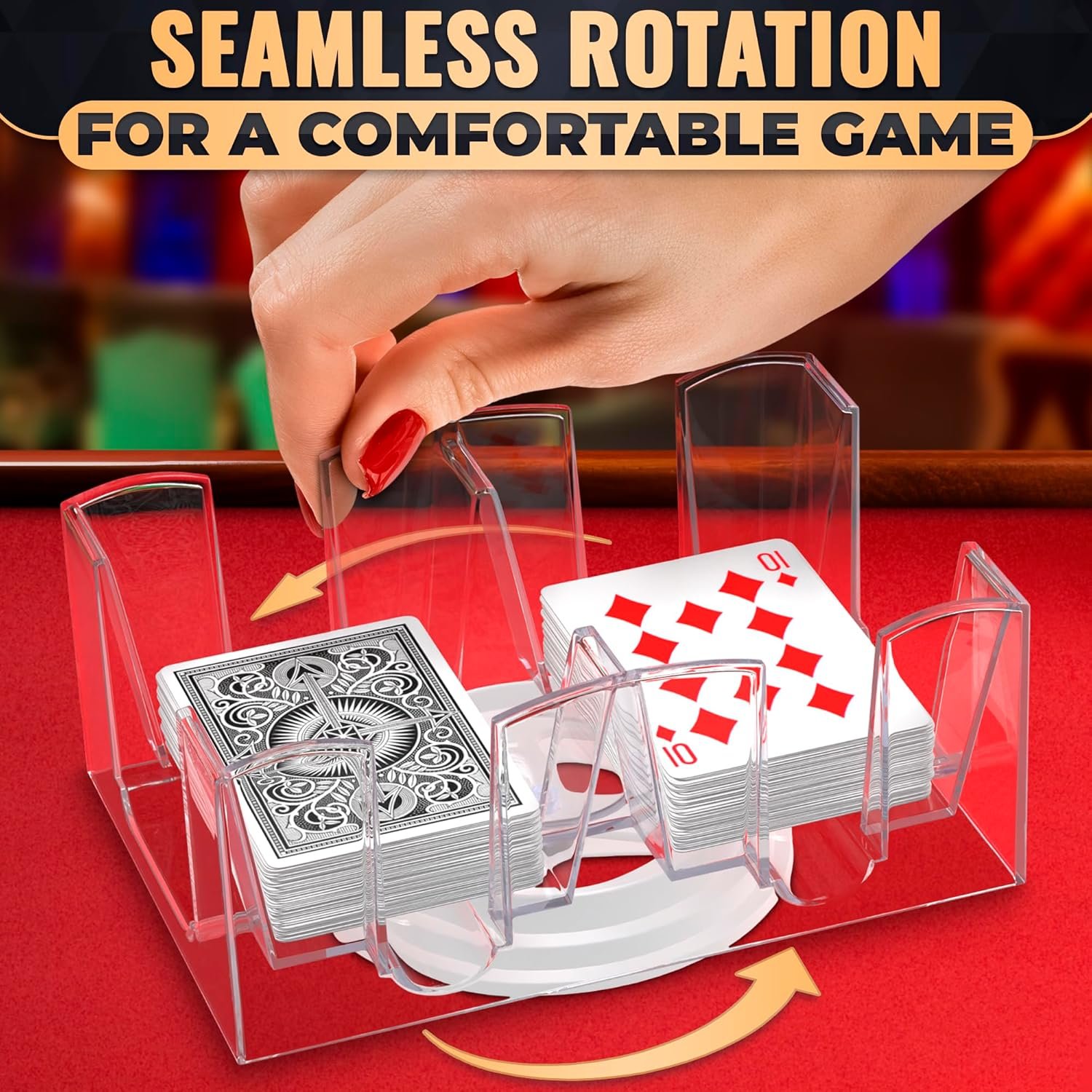 Canasta Card Holder – 6 Deck Plastic Revolving Card Game Holder Playing Cards Tray Rotating 360° Organizes Multiple Decks for Canasta, Poker and More | Lightweight, Durable with Smooth Rotation