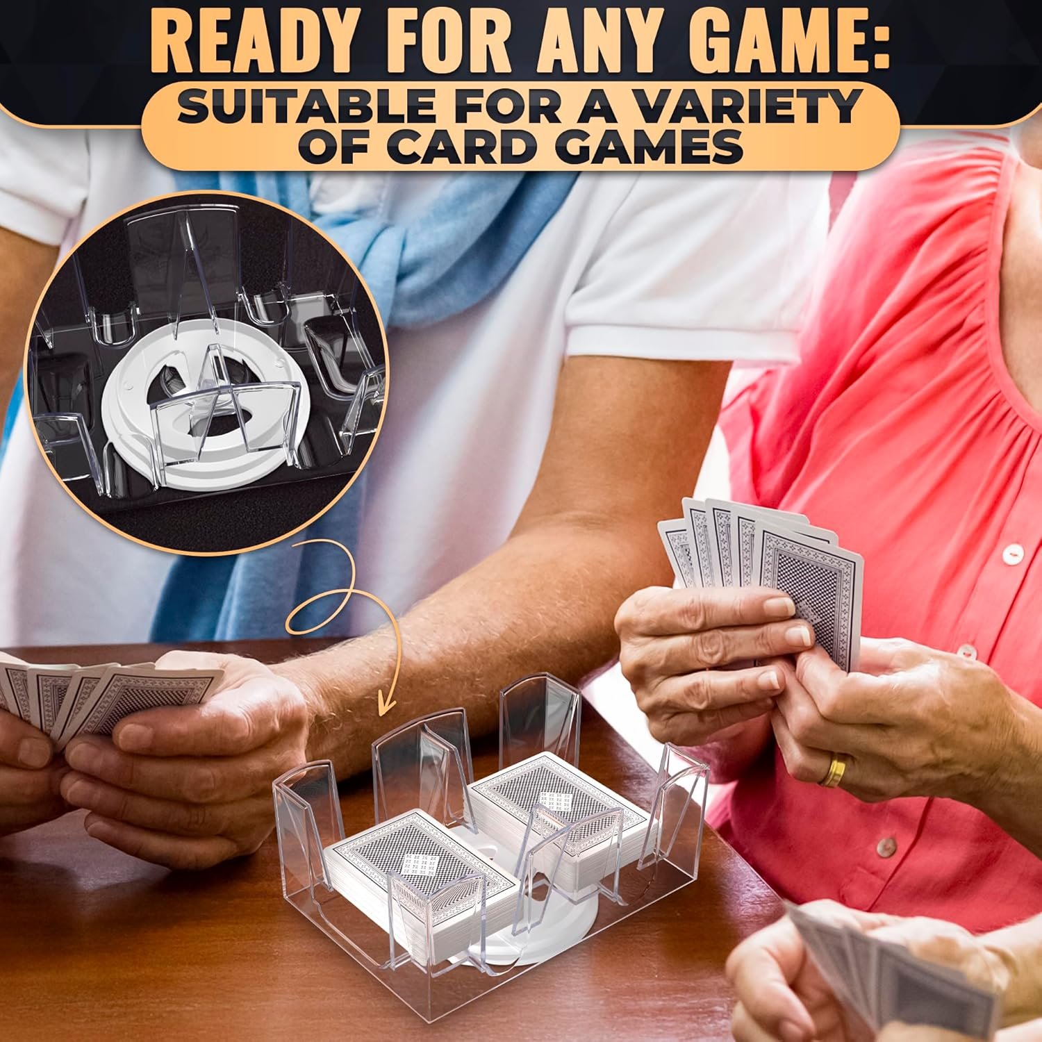 Canasta Card Holder – 6 Deck Plastic Revolving Card Game Holder Playing Cards Tray Rotating 360° Organizes Multiple Decks for Canasta, Poker and More | Lightweight, Durable with Smooth Rotation