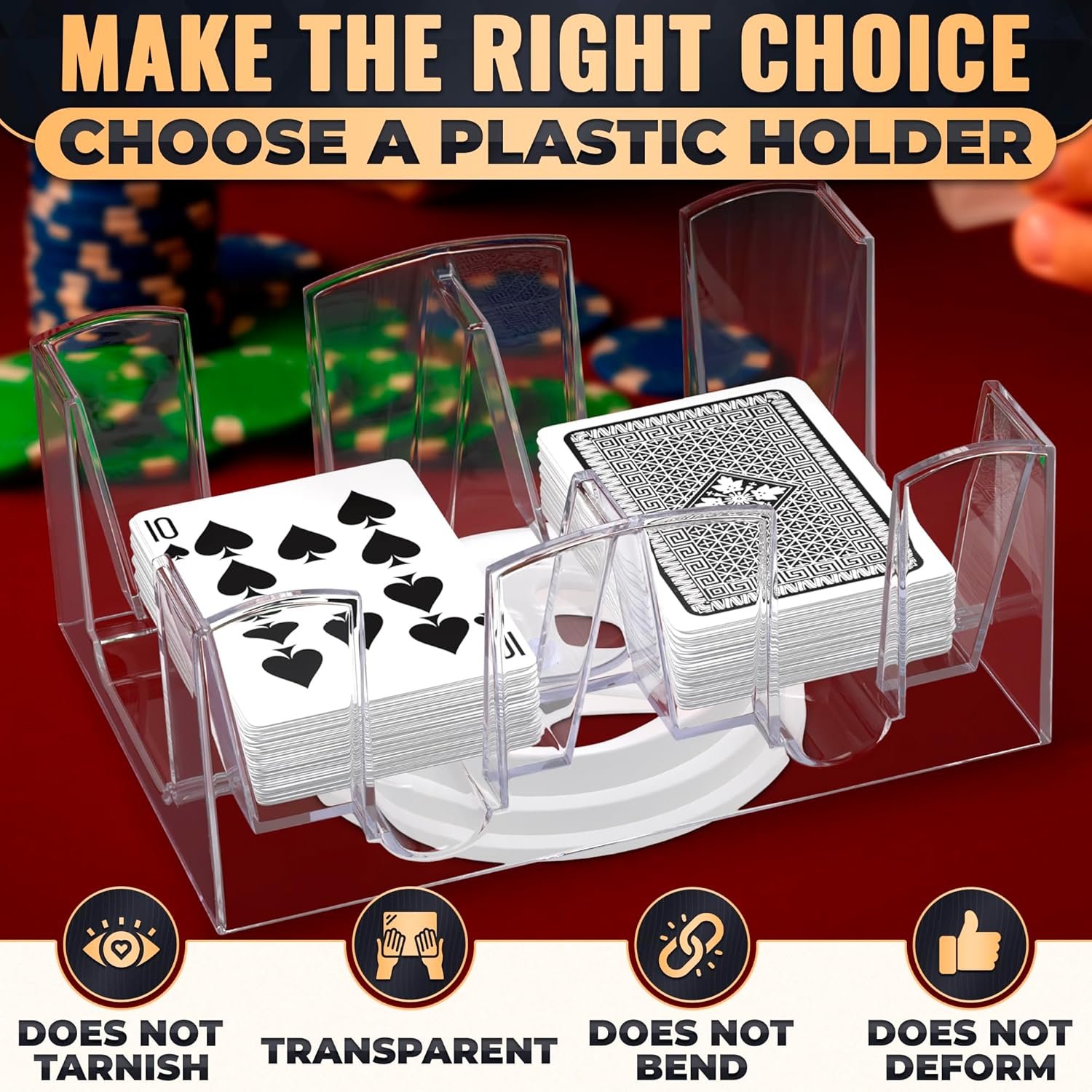 Canasta Card Holder – 6 Deck Plastic Revolving Card Game Holder Playing Cards Tray Rotating 360° Organizes Multiple Decks for Canasta, Poker and More | Lightweight, Durable with Smooth Rotation