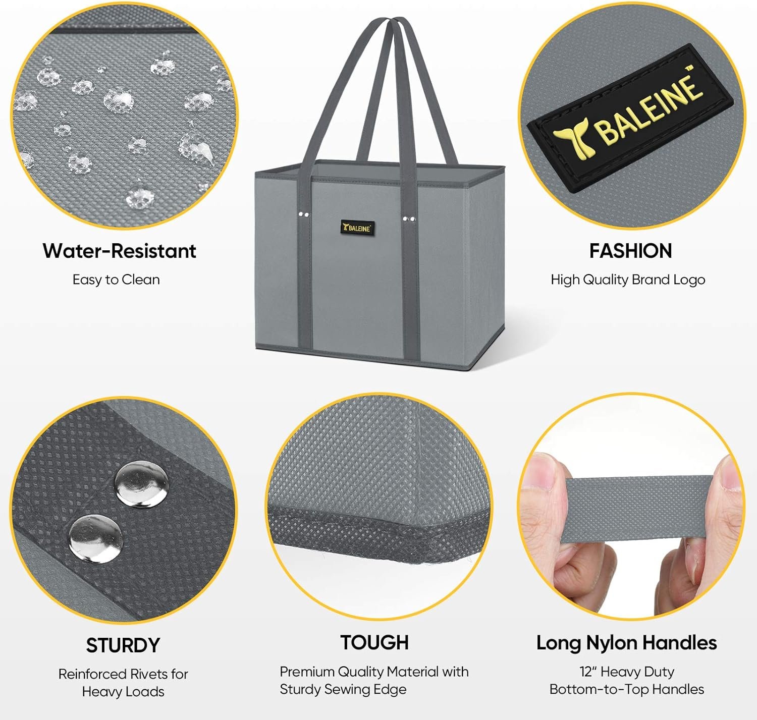 BALEINE 3Pk Reusable Grocery Bags, Foldable Shopping Bags for Groceries with Reinforced Bottom & Handles (Mosaic)