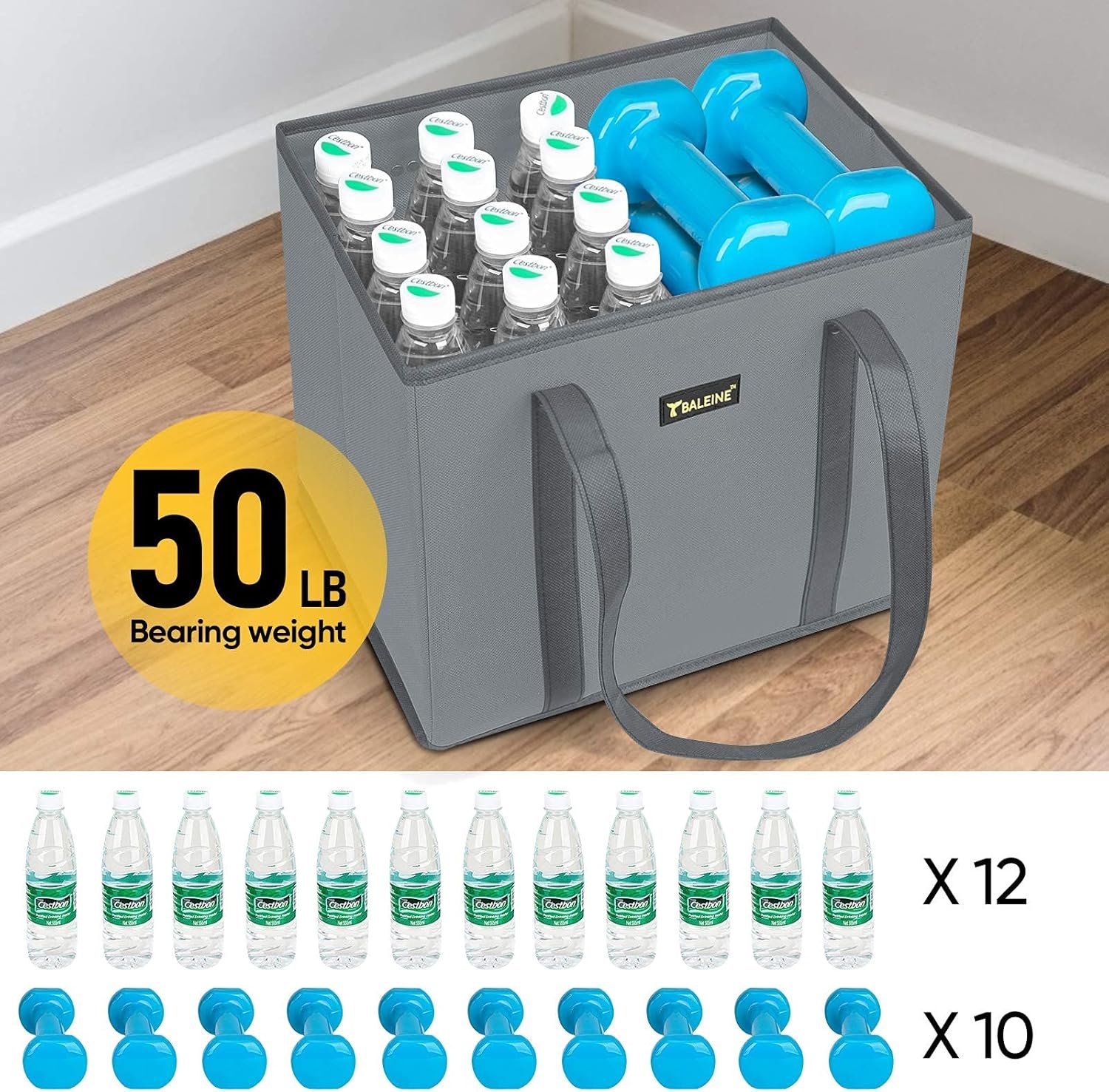 BALEINE 3Pk Reusable Grocery Bags, Foldable Shopping Bags for Groceries with Reinforced Bottom & Handles (Reindeers)