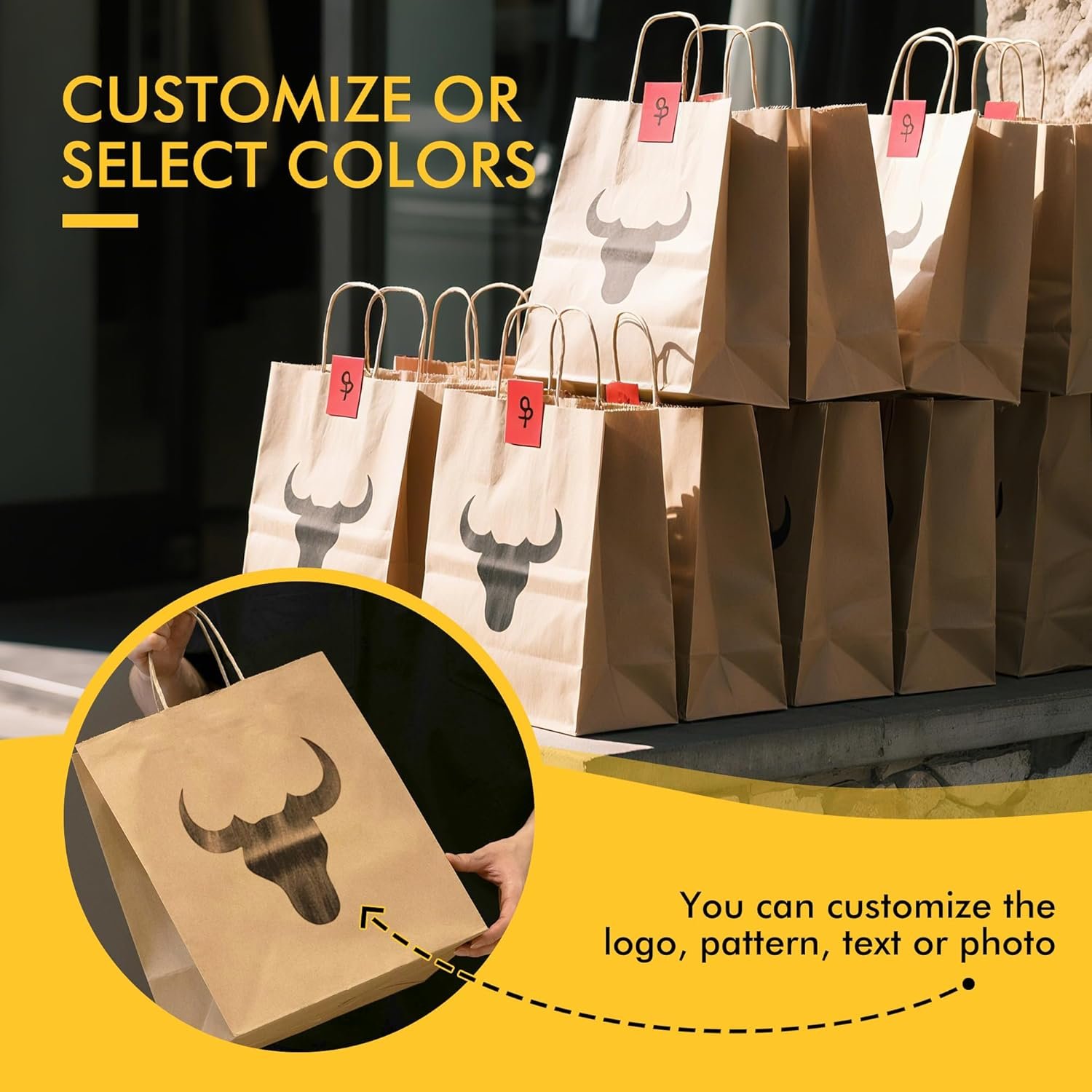 RACETOP 100 Pcs Kraft Shopping Bags 10x5x13 In Brown Paper Bags with Handles Bulk, Recycled Paper Gift Bag for Birthday Party Favors Grocery Retail Shopping Business