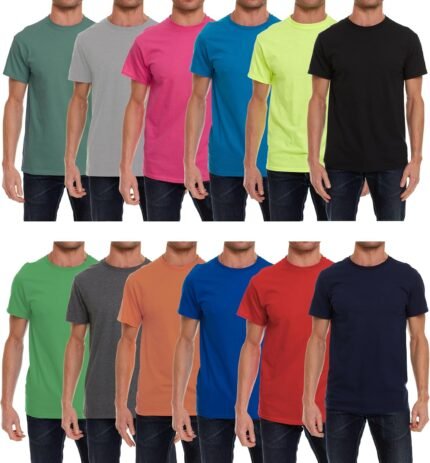 BILLIONHATS 12 Pack Plus Size Men’s Cotton T-Shirt Bulk Big & Tall Short Sleeve Lightweight Premium Fitted Classic Tees